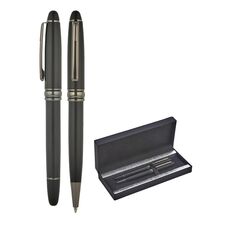 Promosyon AK-1218-RT Metal Roller & Tükenmez Kalem Seti Siyah-Füme, Renk: Siyah-Füme 