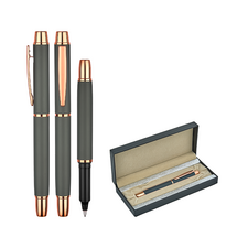 Promosyon AK-1256-KR Metal Roller & Tükenmez Kalem Seti Füme, Renk: Füme 