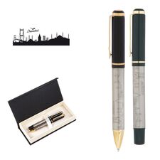 Promosyon AK-661-RT Kabartma Figürlü Metal Roller & Tükenmez Kalem Seti İstanbul, Renk: İstanbul 