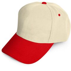 Promosyon 0101-BJK Polyester Şapka Bej - Kırmızı Siper , Renk: Bej - Kırmızı Siper