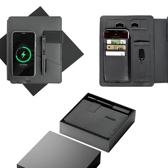 Promosyon AK-1071 Termo Deri Organizer Powerbank Siyah , görsel 2