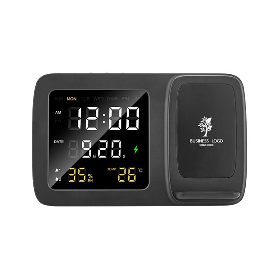 Promosyon AK-4230 Wireless Şarj Cihazı & Dijital Saat Siyah, Renk: Siyah 