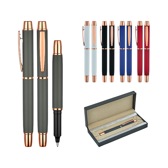 Promosyon AK-1256-KR Metal Roller & Tükenmez Kalem Seti Füme, Renk: Füme , görsel 2