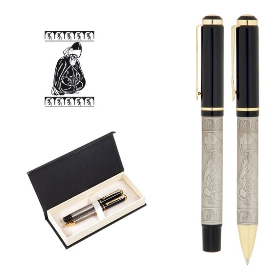 Promosyon AK-661-RT Kabartma Figürlü Metal Roller & Tükenmez Kalem Seti Mevlana, Renk: Mevlana 