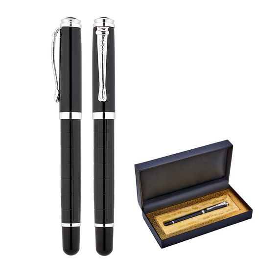 Promosyon AK-1214-KR Metal Roller Kalem Seti Siyah-Silver, Renk: Siyah-Silver 