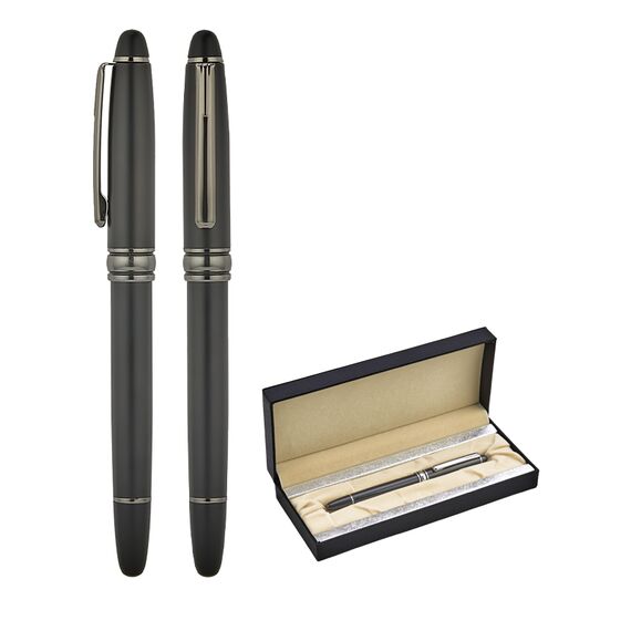 Promosyon AK-1218-KR Metal Roller Kalem Seti Siyah-Füme, Renk: Siyah-Füme 