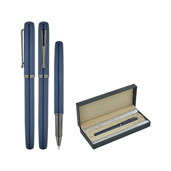 Promosyon AK-1253-KR Metal Roller Kalem Seti Lacivert, Renk: Lacivert 