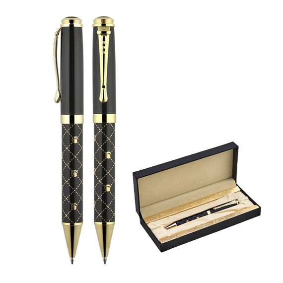 Promosyon AK-656-KT Metal Tükenmez Kalem Seti Siyah-Gold 