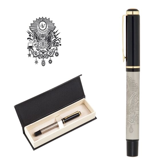 Promosyon AK-661-KR Kabartma Figürlü Metal Roller Kalem Seti Tuğra, Renk: Tuğra 