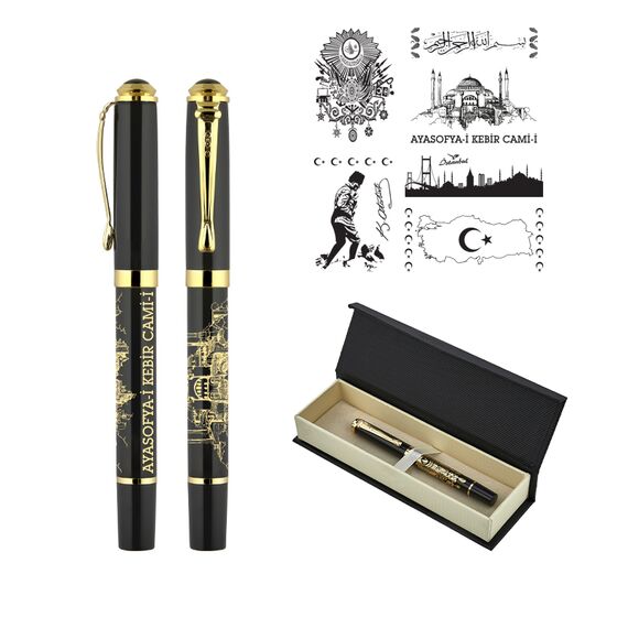 Promosyon AK-685-KR Kabartma Figürlü Metal Roller Kalem Seti Ata, Renk: Ata , görsel 2