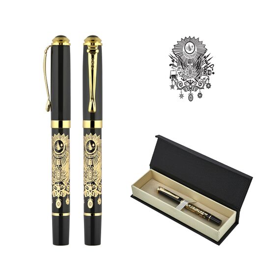 Promosyon AK-685-KR Kabartma Figürlü Metal Roller Kalem Seti Tuğra, Renk: Tuğra 