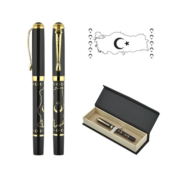 Promosyon AK-685-KR Kabartma Figürlü Metal Roller Kalem Seti Türkiye, Renk: Türkiye 