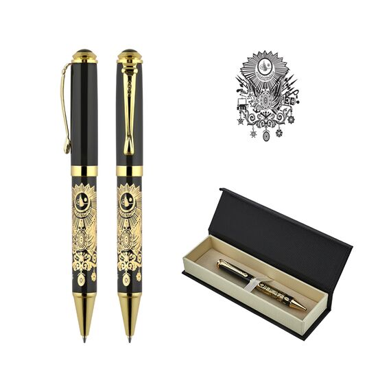 Promosyon AK-685-KT Kabartma Figürlü Metal Tükenmez Kalem Seti Tuğra, Renk: Tuğra 