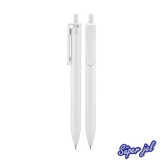 Promosyon AK-509 Plastik Süper Jel Refil Kalem Beyaz, Renk: Beyaz 