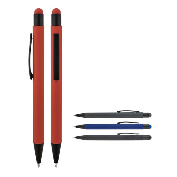 Promosyon AK-1027 Metal Tükenmez Touchpen Rubber Gövde Kalem Füme, Renk: Füme , görsel 2