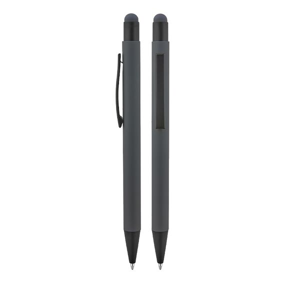 Promosyon AK-1027 Metal Tükenmez Touchpen Rubber Gövde Kalem Füme, Renk: Füme 
