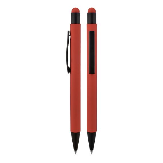 Promosyon AK-1027 Metal Tükenmez Touchpen Rubber Gövde Kalem Kırmızı, Renk: Kırmızı 