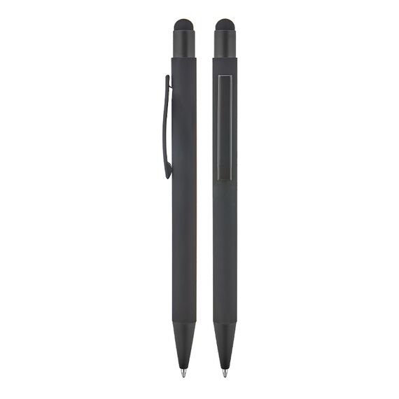 Promosyon AK-1027 Metal Tükenmez Touchpen Rubber Gövde Kalem Siyah, Renk: Siyah 