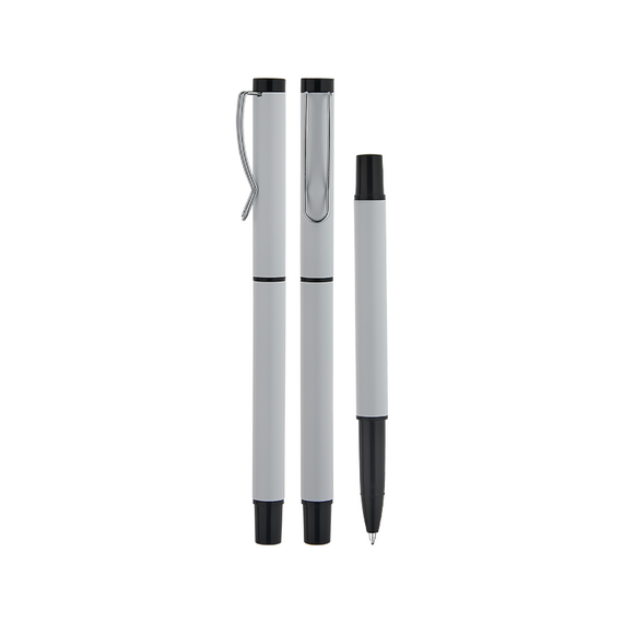 Promosyon AK-1320 Metal Roller Süper Jel Refil Kalem Beyaz, Renk: Beyaz 