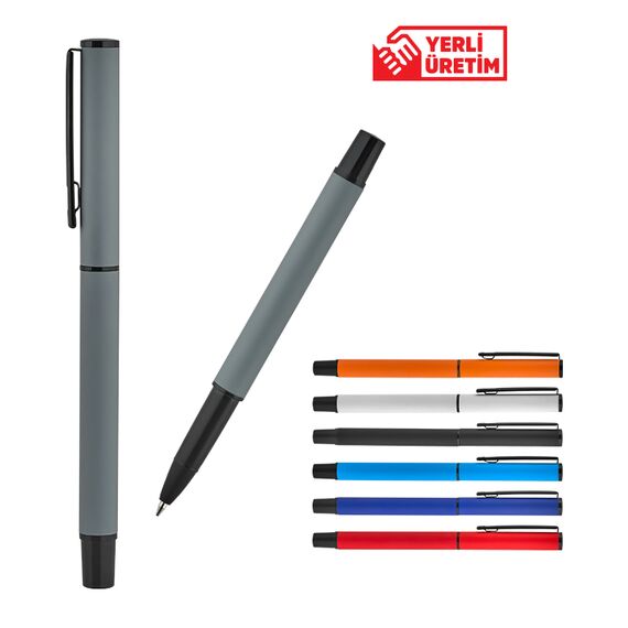 Promosyon AK-2025-BELEK Metal Roller Rubber Gövde Süper Jel Refil Kalem Mor, Renk: Mor 