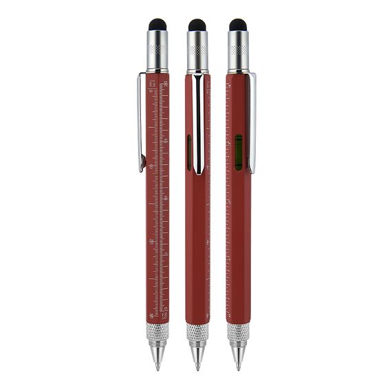 Promosyon AK-652 Metal Su Terazili - Tornavidalı Touchpen Kalem Kırmızı, Renk: Kırmızı 