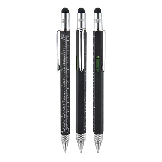 Promosyon AK-652 Metal Su Terazili - Tornavidalı Touchpen Kalem Siyah, Renk: Siyah 