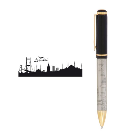 Promosyon AK-661-T Kabartma Figürlü Metal Tükenmez Kalem İstanbul, Renk: İstanbul 
