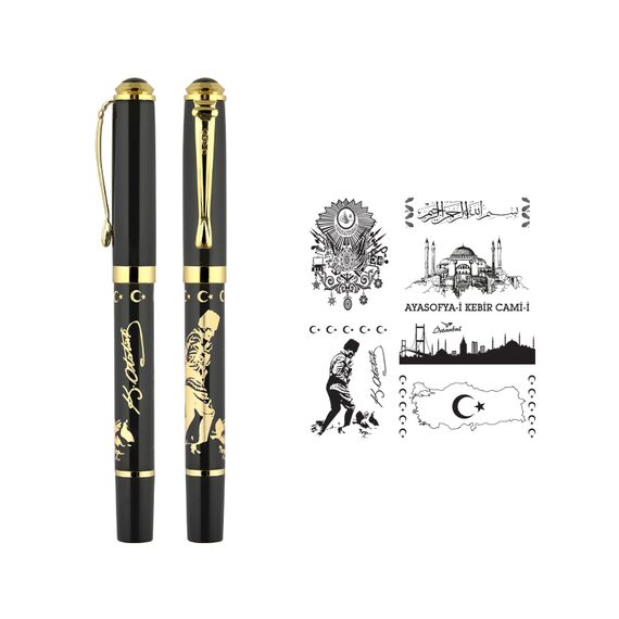 Promosyon AK-685-R Kabartma Figürlü Metal Roller Kalem Türkiye, Renk: Türkiye , görsel 2