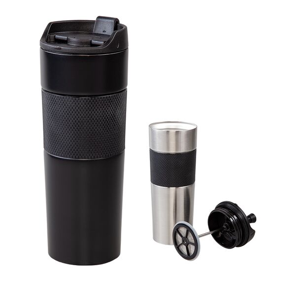 Promosyon AK-5312 French Press Çelik Termos / 450 ml Siyah, Renk: Siyah 