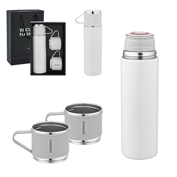 Promosyon AK-5337 Çelik 3'Lü Termos Set / 500 ml Beyaz, Renk: Beyaz 