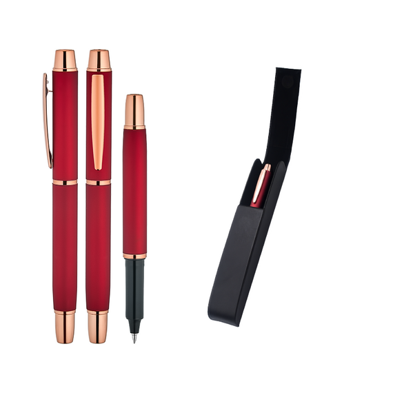 Promosyon AK-1256-KR1 Metal Roller Kalem Seti Kırmızı, Renk: Kırmızı 