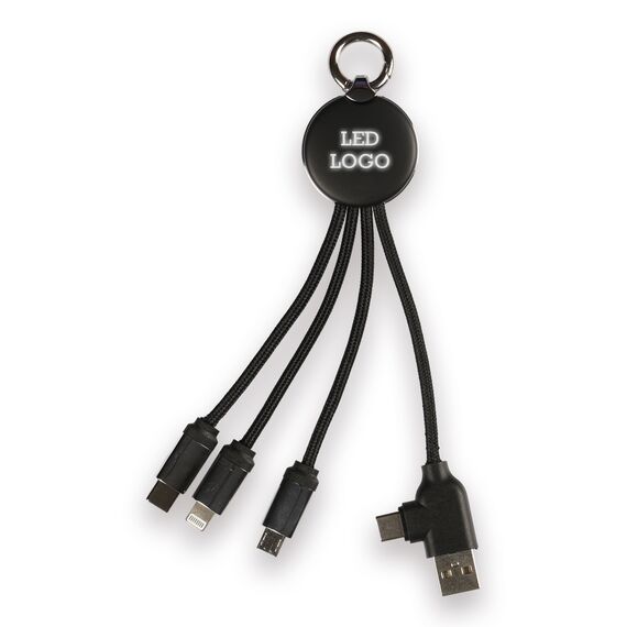 Promosyon PZ-KL60C Işıklı Logo Type-C Uçlu Şarj Kablosu (Çantalı) Siyah 