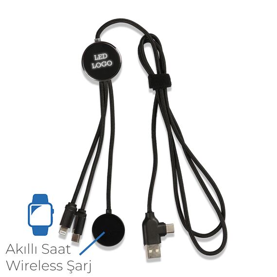 Promosyon PZ-KL70 Işıklı Logo Şarj Kablosu Siyah , görsel 2