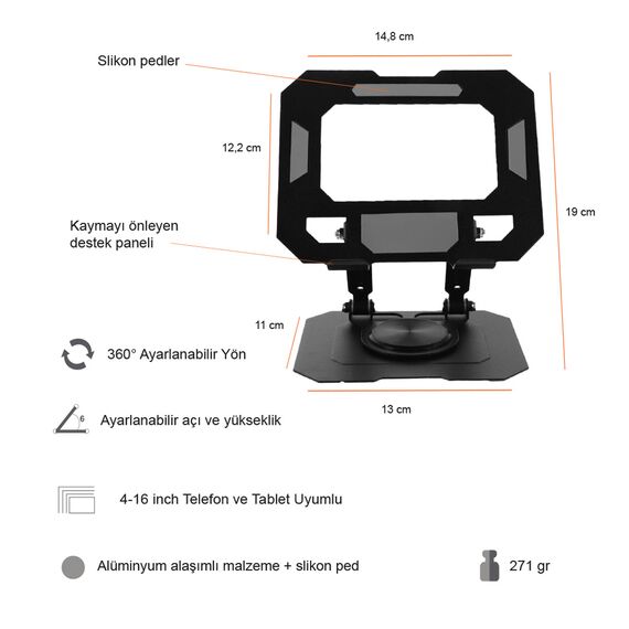Promosyon PZ-CH55 Telefon/Tablet Tutucu Siyah , görsel 4