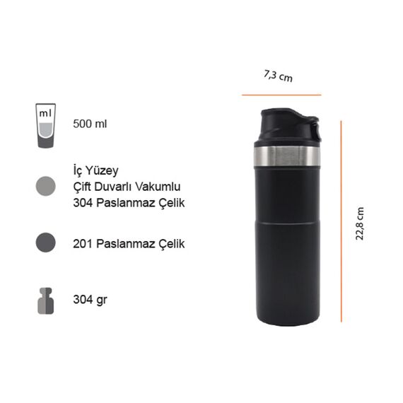 Promosyon PZ-T150 Termos Bardak 500 ml Siyah , görsel 5