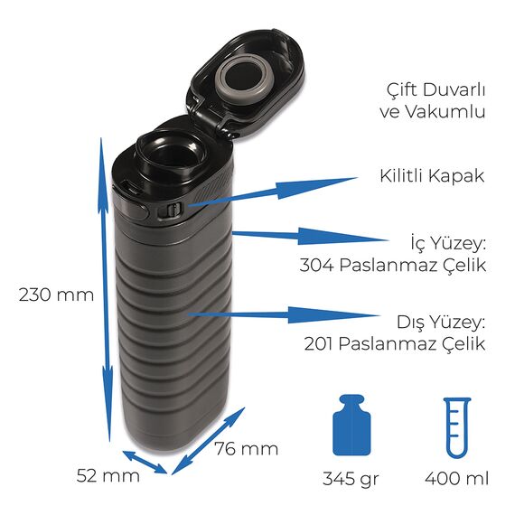 Promosyon PZ-T180 Termos Bardak 400 ml Siyah , görsel 10
