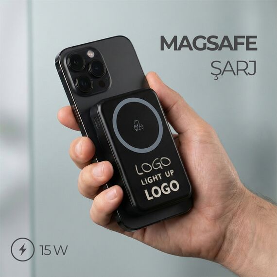 Promosyon PZ-K390 Işıklı Logo Magsafe 10000 mAh Siyah , görsel 4