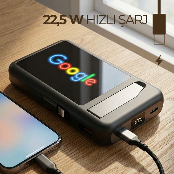 Promosyon PZ-K70 Renkli Işıklı Logo Magsafe 10000 mAh Siyah , görsel 9
