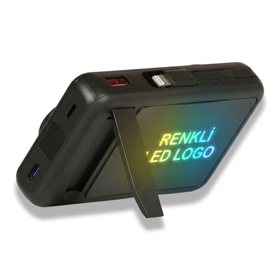 Promosyon PZ-K70 Renkli Işıklı Logo Magsafe 10000 mAh Siyah , görsel 3