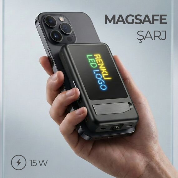 Promosyon PZ-K70 Renkli Işıklı Logo Magsafe 10000 mAh Siyah , görsel 8