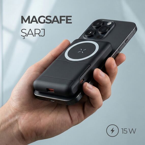 Promosyon PZ-K55 Işıklı Logo Magsafe 10000 mAh Siyah , görsel 4