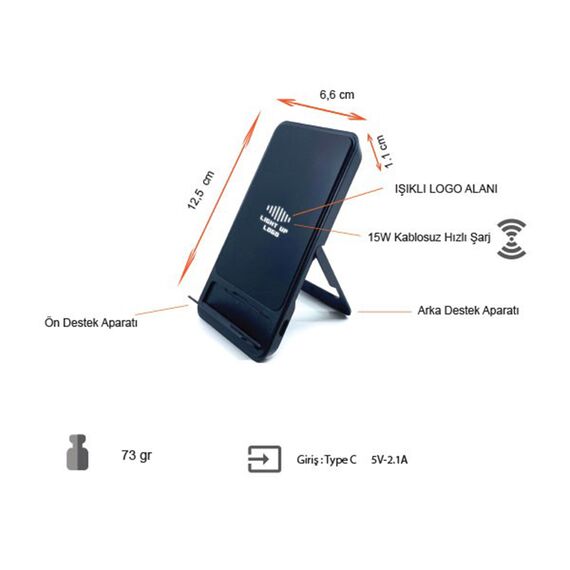 Promosyon PZ-K5 Işıklı Logo Kablosuz Şarj Aleti Siyah , görsel 3