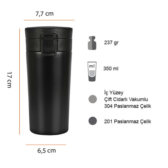 Promosyon PZ-T20 Termos Bardak 350 ml Siyah , görsel 4