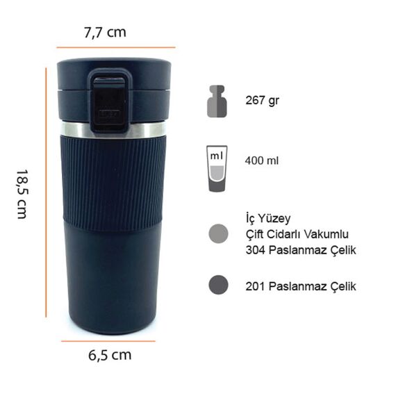Promosyon PZ-T25 Termos Bardak 400 ml Siyah , görsel 4