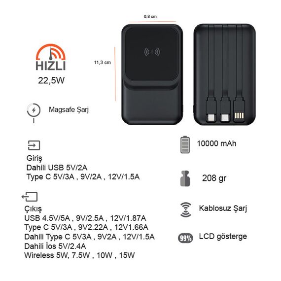 Promosyon PZ-K150 Hızlı Wireless Şarj Magsafe 10000 mAh Siyah , görsel 6