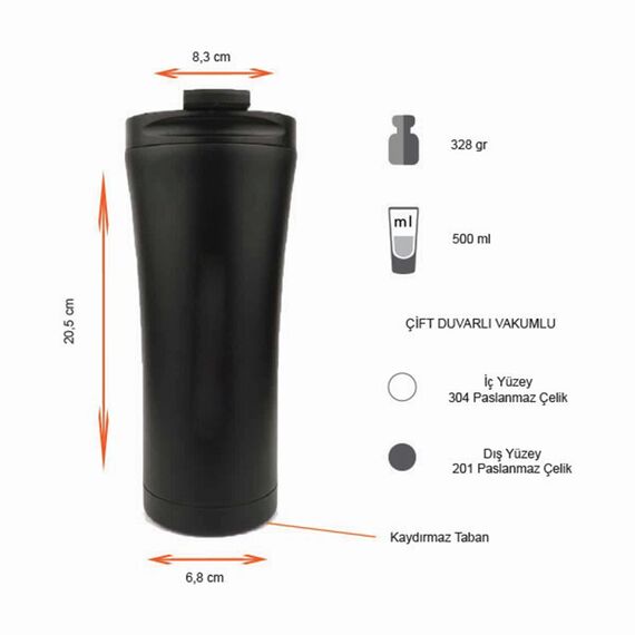 Promosyon PZ-T35 Termos Bardak 500 ml Siyah , görsel 4