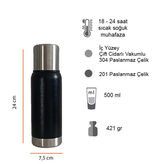 Promosyon PZ-T50 Termos 500 ml (24 Saat Isı Koruma) Siyah , görsel 4