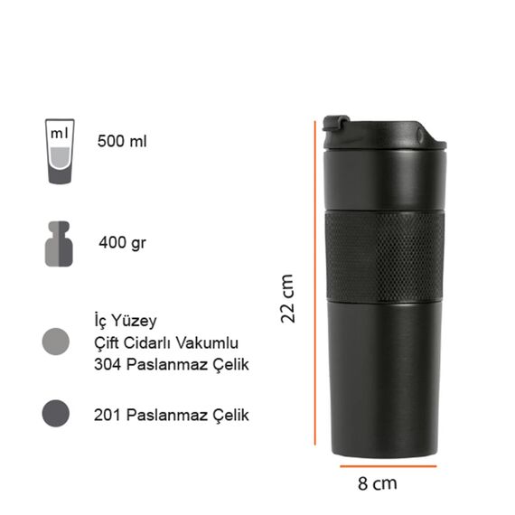 Promosyon PZ-T40 Frenchpress Termos Bardak 500 ml Siyah , görsel 10