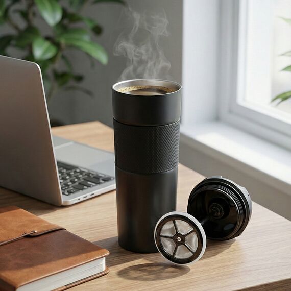 Promosyon PZ-T40 Frenchpress Termos Bardak 500 ml Siyah , görsel 3