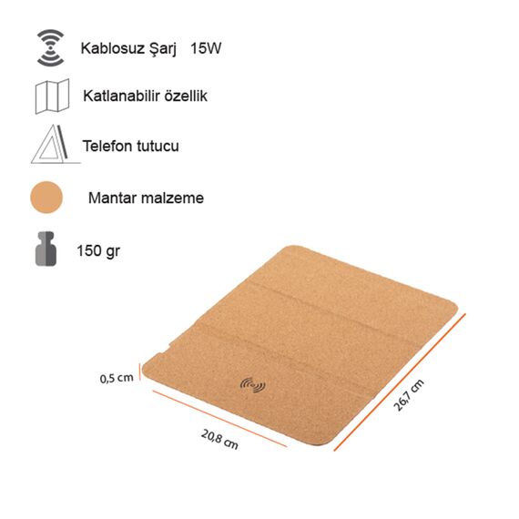 Promosyon PZ-W100 Kablosuz Şarj Mousepad Bambu , görsel 7